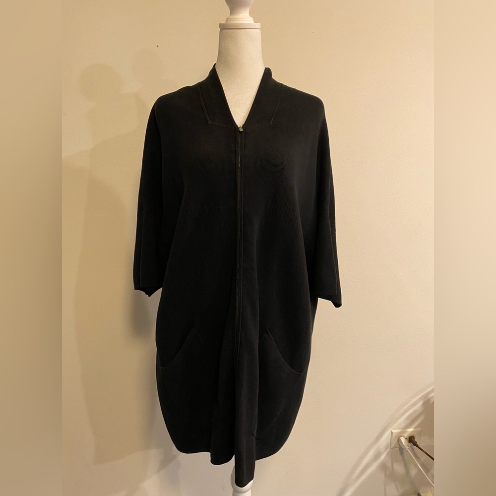 Eileen Fisher Charcoal Zip-Up Short Sleeve Cardigan/ Kimono Oversized size L